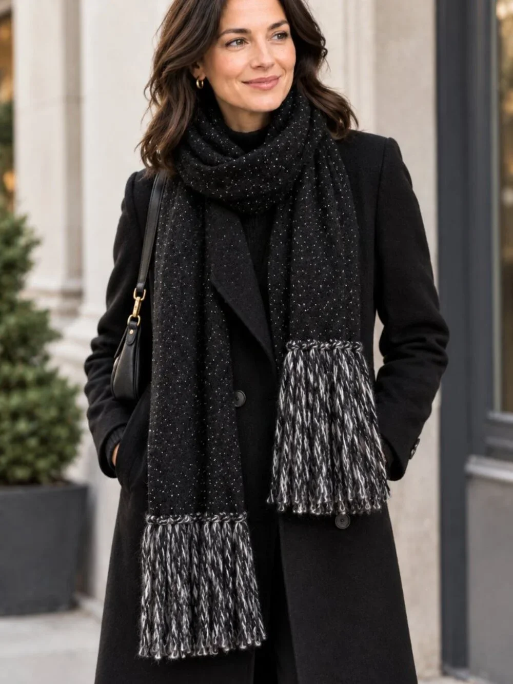 NWT Anthropologie black soft textured scarf/wrap 73 inches